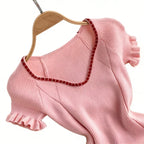 Ribbed Knit Sundress With Ruffle Trim V Neck Chic Glam Glow