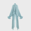 Off Shoulder Chiffon Blouse With Lightweight Fit Asymmetrical Hem And Bow Detail