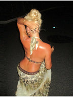 Leopard Print Halter Mini Dress With V Neck Backless Silhouette Sleek Bodycon