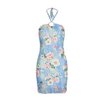 Summer Halter Neck Backless Lace Dress With Hollow Out Print