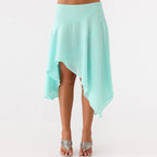 Soft Ruffle High Waist Midi Skirt With Asymmetrical Hem