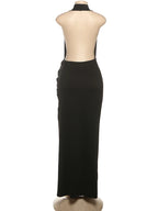 Elegant Halter Backless Maxi Dress With Deep V Neck And High Slit