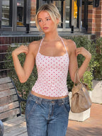 Polka Dot Halter Backless Crop Cami