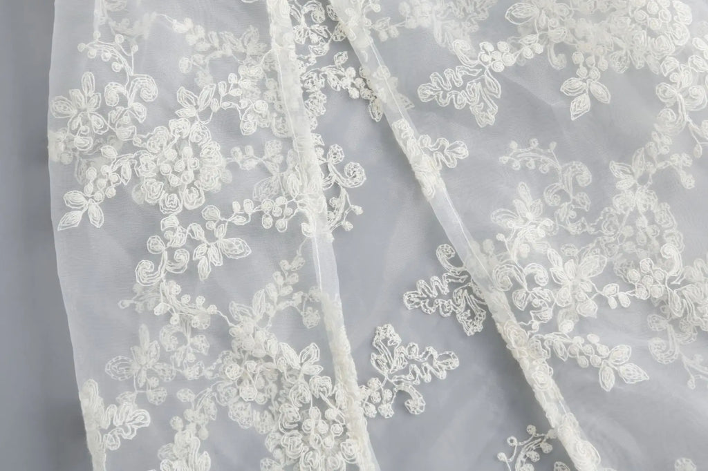 Floral Embroidered Lace Sheer Skirt Overlay