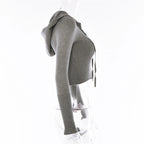 Ribbed Knit Two Piece Tracksuit Set With Hooded Crop Top And Elastic Zippered Pants
