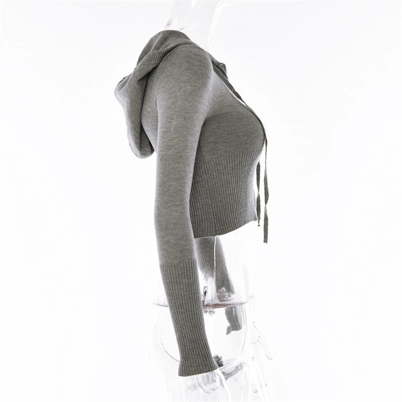 Ribbed Knit Two Piece Tracksuit Set With Hooded Crop Top And Elastic Zippered Pants