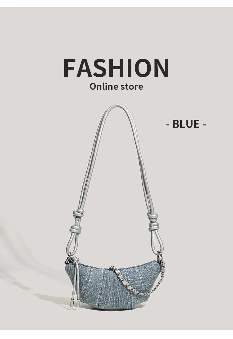 Denim Blue Crossbody Bag For Women With Harajuku Street Flair And Modern High Street Style
