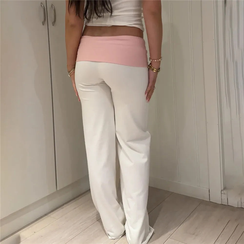 Relaxed Contrast Trim Elastic-Waist Straight-Leg Lounger Pants