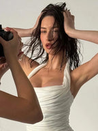 Ruched Halter Backless Top Double Layer