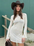 Seaside Sheer Beach Mini Dress With Ruffled Bell Sleeves Chic Vacation Cover Up Tunic