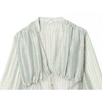 Striped Shirt With Flattering Fit Waist V Neck
