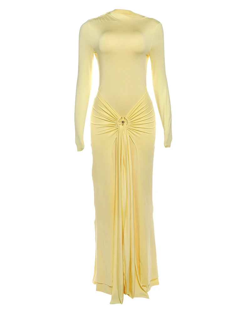 Ruched Maxi Dress For Women Chic Bodycon With Long Sleeves