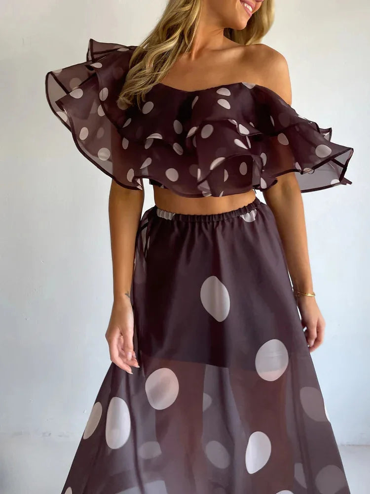 Sexy Print Asymmetrical Hem Long Skirt Set Fashionable Sleeveless Women's Polyester Fabric Casual Leisure Suit