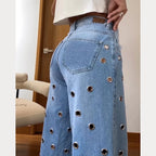 Vintage Vibe Women Retro Flared Jeans Wide Leg Loose Fit