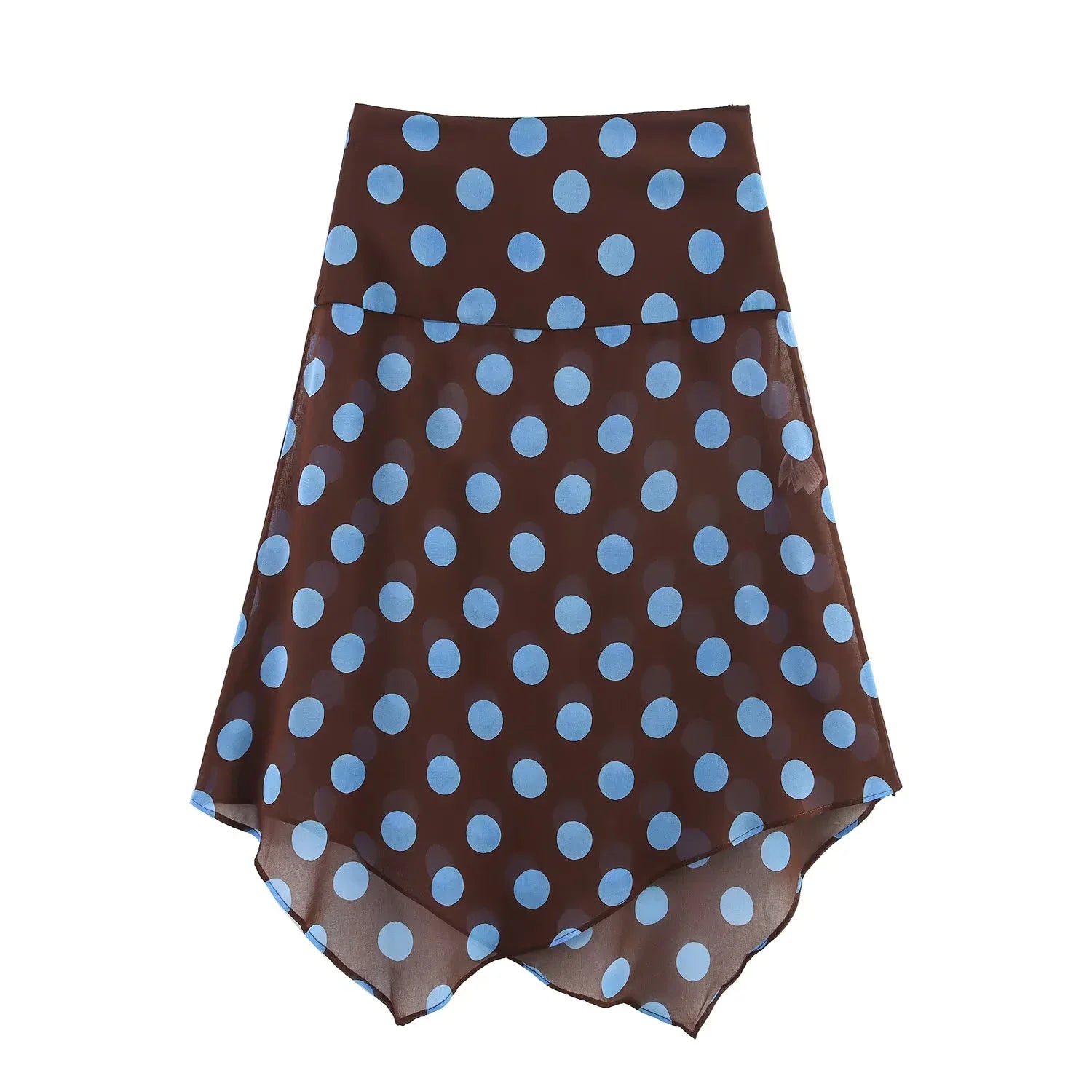 Blue Polka Dot Two Piece Set With Halter Top And Midi Skirt