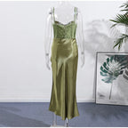 Two Piece Lace Up Top V Neck Sleeveless And A Line Skirt Set