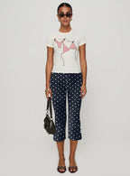Women's Y2K Cute Capri Pants Solid Color Satin Bow Decor Side Split Summer Slim CroppedTrousers Stretch Crop Leggings