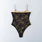 Sexy Lace See Through Bodysuit With Lining Elastic Spaghetti Straps Slim Fit