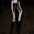 Velvet Gothic Gown With High Split Hem And Straps