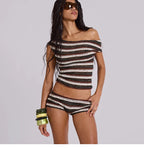 Striped Two Piece Crop Top And Shorts Set Summer Chic