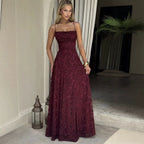 Romantic Floral Jacquard Maxi Dress With Spaghetti Straps Ruched