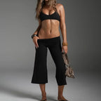 Wide Leg Capris With Sequined Detail And Elastic Waistband