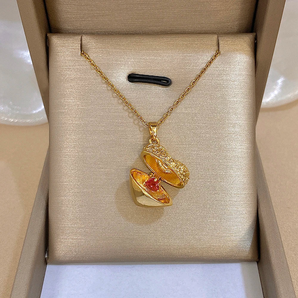 Openable Star And Heart Zircon Necklace In Stainless Steel Romantic Womens Jewelry