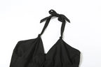 Boho Halter Playsuit With Tiered Ruffles And Tassels And V Neck Backless Romper