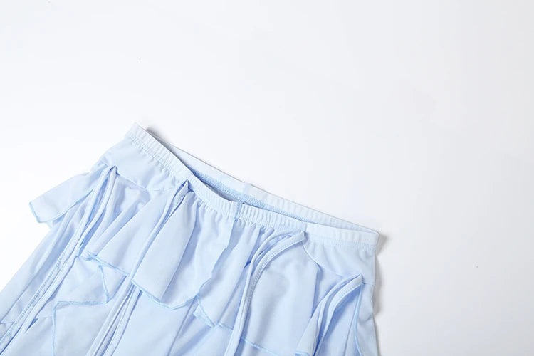 Irregular Tiered Flare Pants With Patchwork See Through