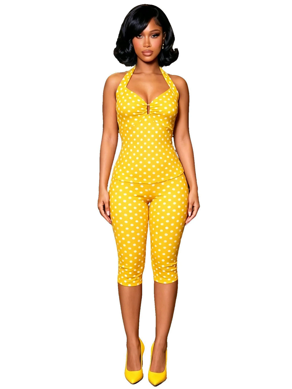 Ladies V Neck Sleeveless Backless Tops And Capri Pants