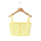 Sunny Chic Yellow Crop Cami Top With Back Zipper Slim Fit