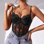Red Lace Underwire Corset Crop Top Backless V Neck Elegance