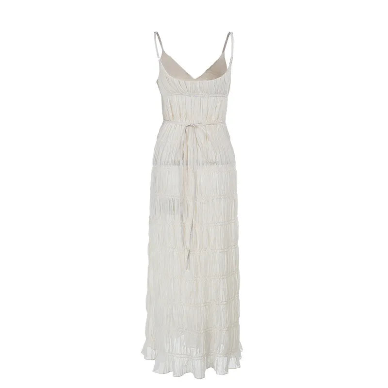 V Neck Maxi Dress With Empire Waist Elegant Sleeveless Gown