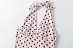 Hot Girl Spicy Two-Piece  Retro Polka Dot Necktie Top Satin High Waist Short Skirt Set