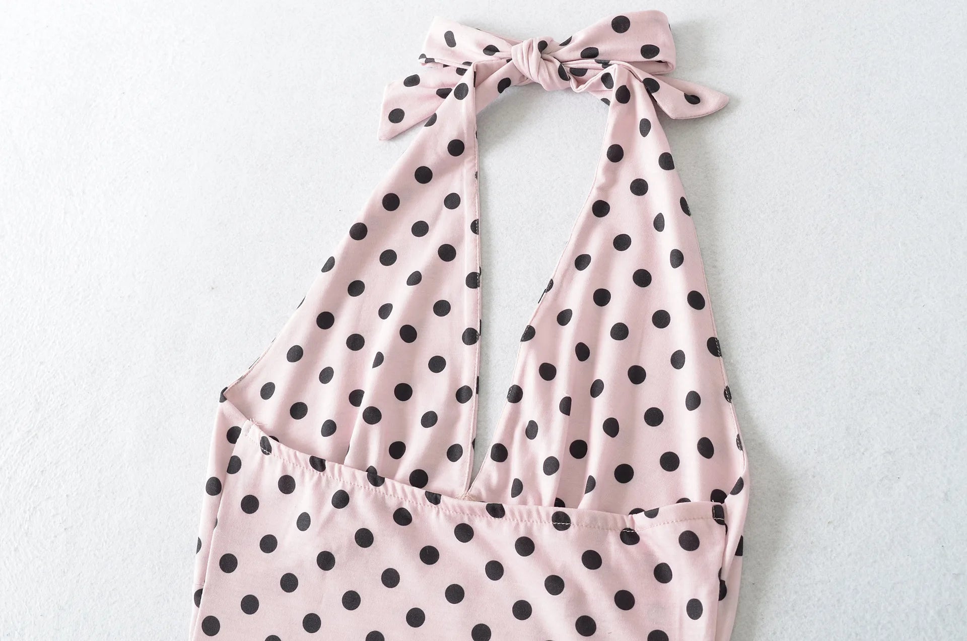 Hot Girl Spicy Two-Piece  Retro Polka Dot Necktie Top Satin High Waist Short Skirt Set