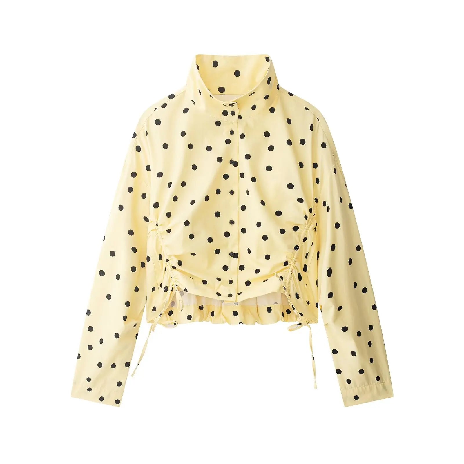 Yellow Polka Dot Two Piece Set With High-Neck Jacket And Balloon Shorts