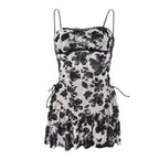 Floral Print Strapless Mini Dress With Ruffles Sleeveless Above Knee