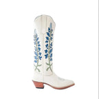 Floral Embellished Knee High Boots With Zipper And Chunky Heel