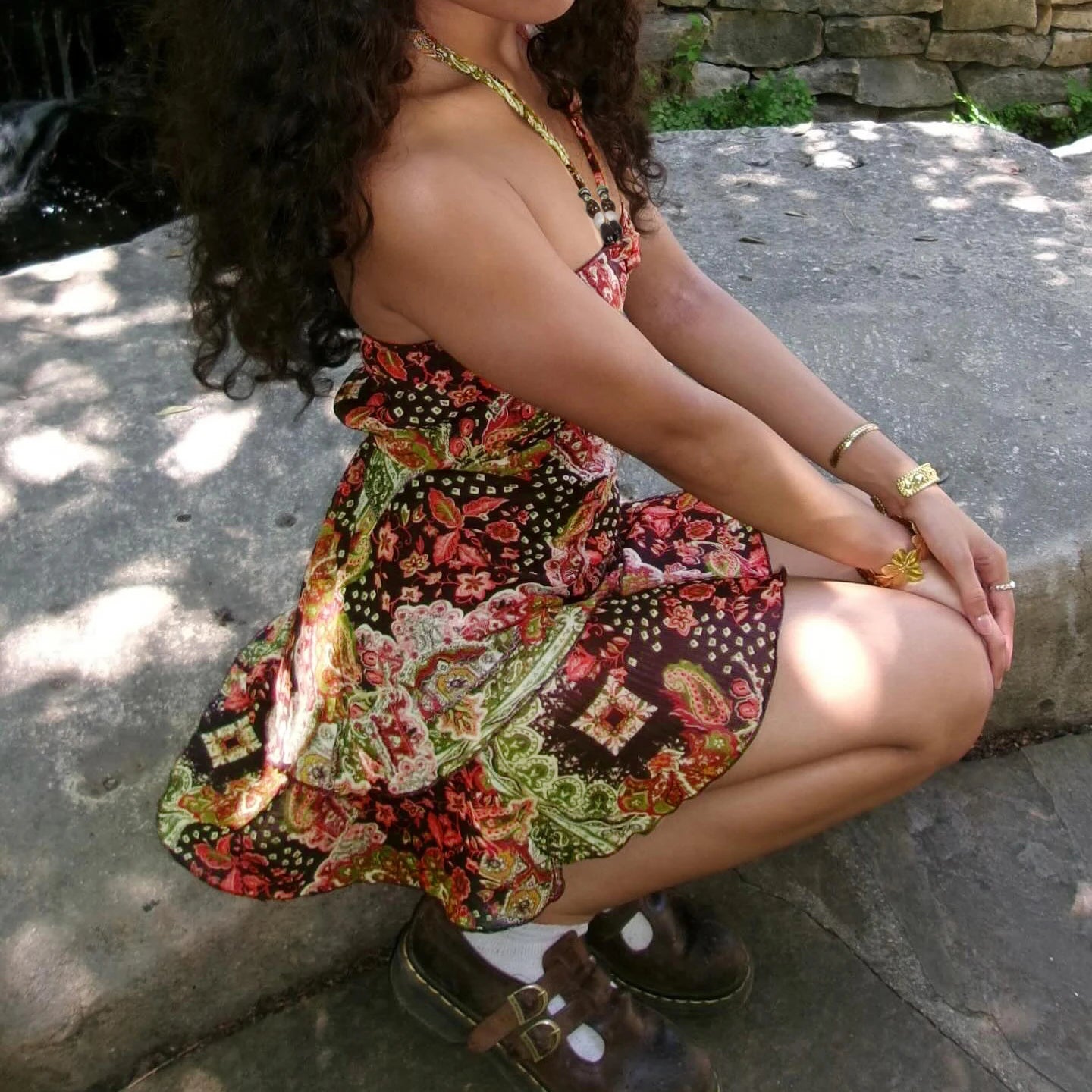 Romantic Print Halter Dress Backless Mini