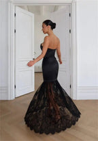 Satin Strapless Maxi Dress Off Shoulder Backless