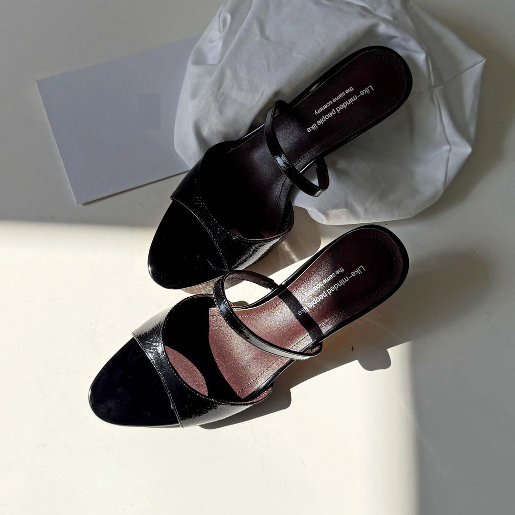 Genuine Leather Slip On Peep Toe Mules