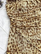 Leopard Halter Neck Mini Dress With Tie Up Front And Ruffle Hem