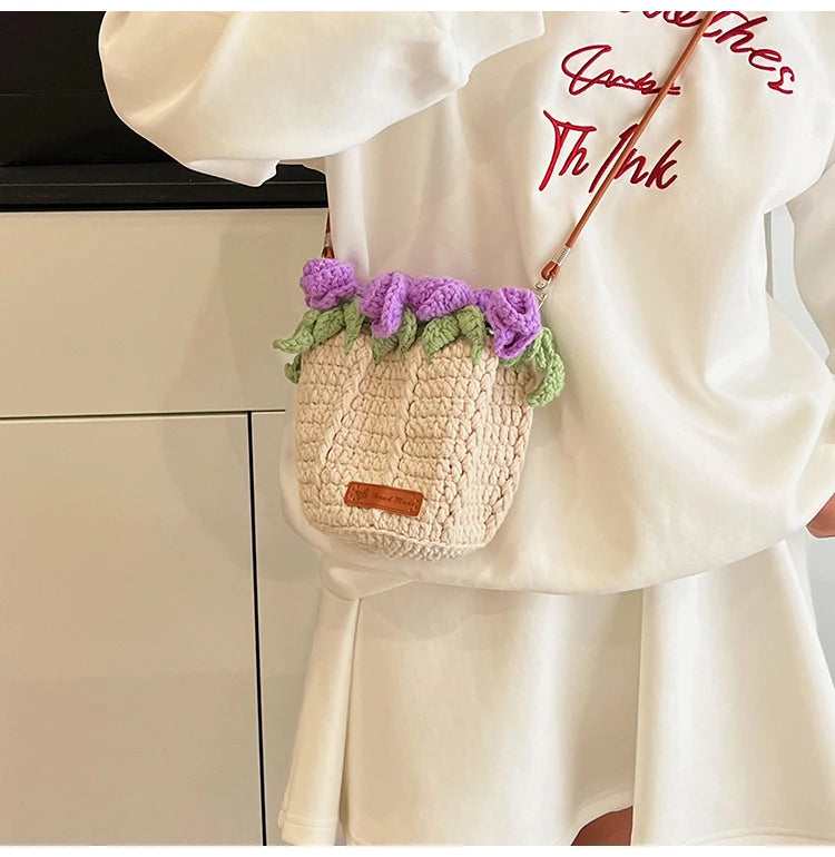 String Bucket Bag For Women Lightweight Crossbody Versatile Hollowout Design