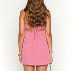 Gingham Plaid Cami Dress With Lace Trim Square Neck Open Back Party Mini Edition