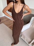 Knitted Sleeveless Backless Dress With High Waist Flattering Long Aline Style