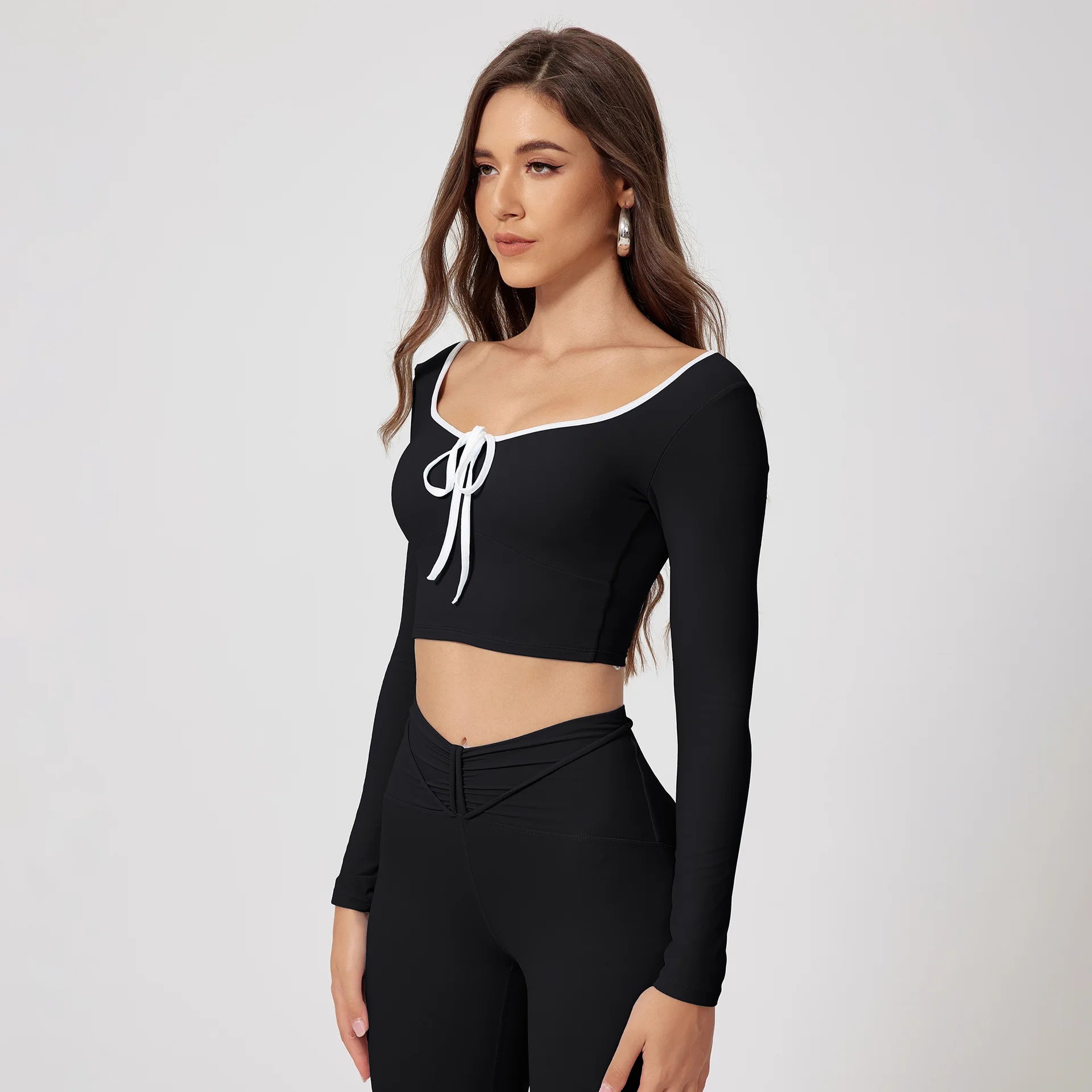 Woman Long Sleeve Seamless Round Neck Casual Yoga Clothes Gymwear Quick-Dry Running Workout Sportswear