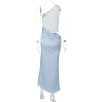 One Shoulder Backless Patchwork Maxi Dress With Sleek