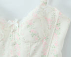 Vintage Sweet Floral Print Mini Dress Set Strapless Crop Top Bodycon Skirts Outfit