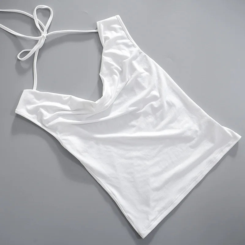Women Sleeveless Swing Collar Backless Tie Back Ruched Top