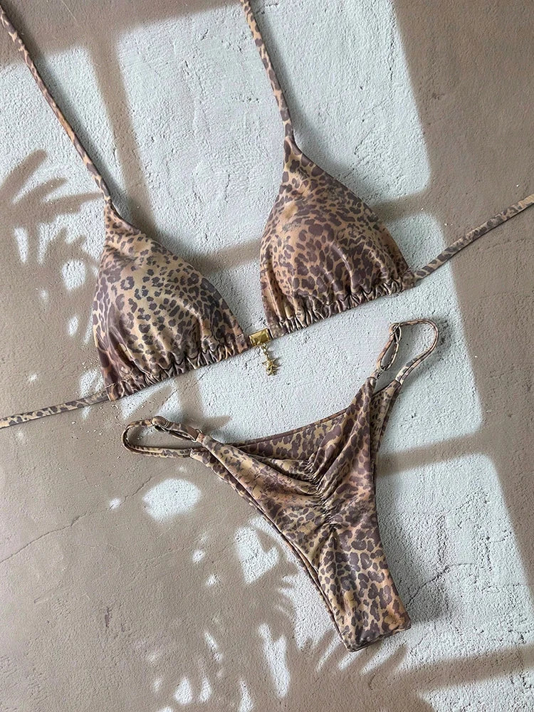 Flirty Leopard Print Push Up Bikini Set